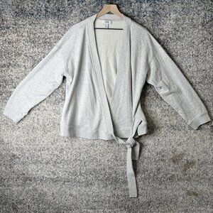 COS Cardigan Wrap Sweater Womens Medium Gray Tie Front Kimono Lightweight Cotton